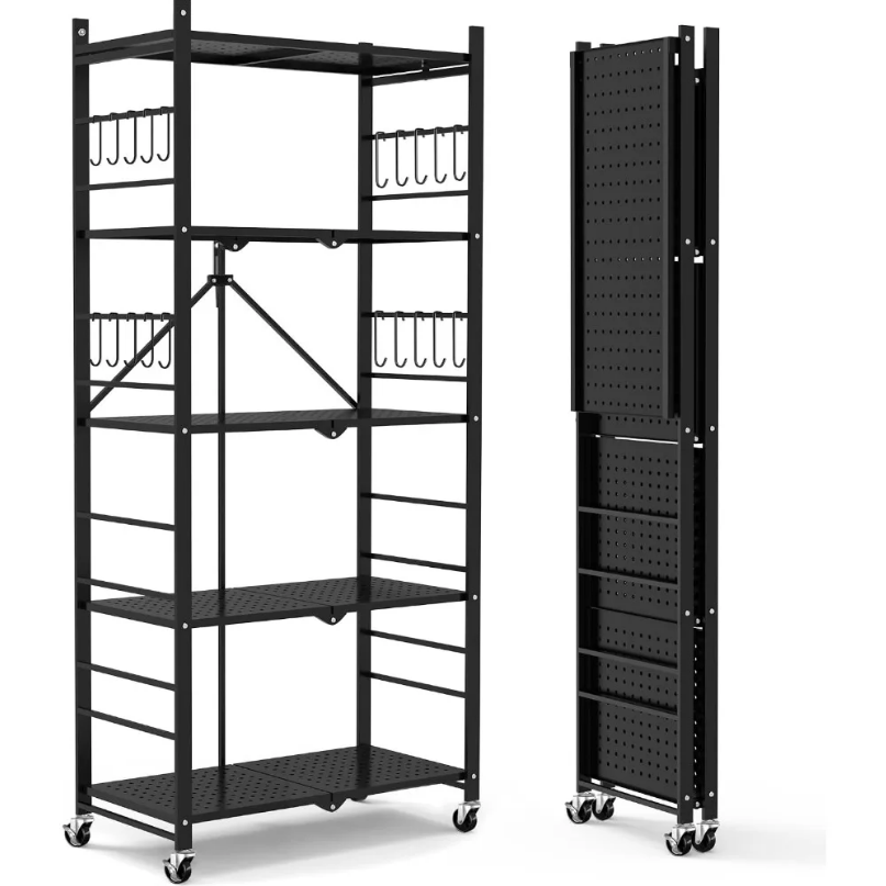 Storage Shelves with Hooks,5-Tier Collapsible Organization Storage Rack