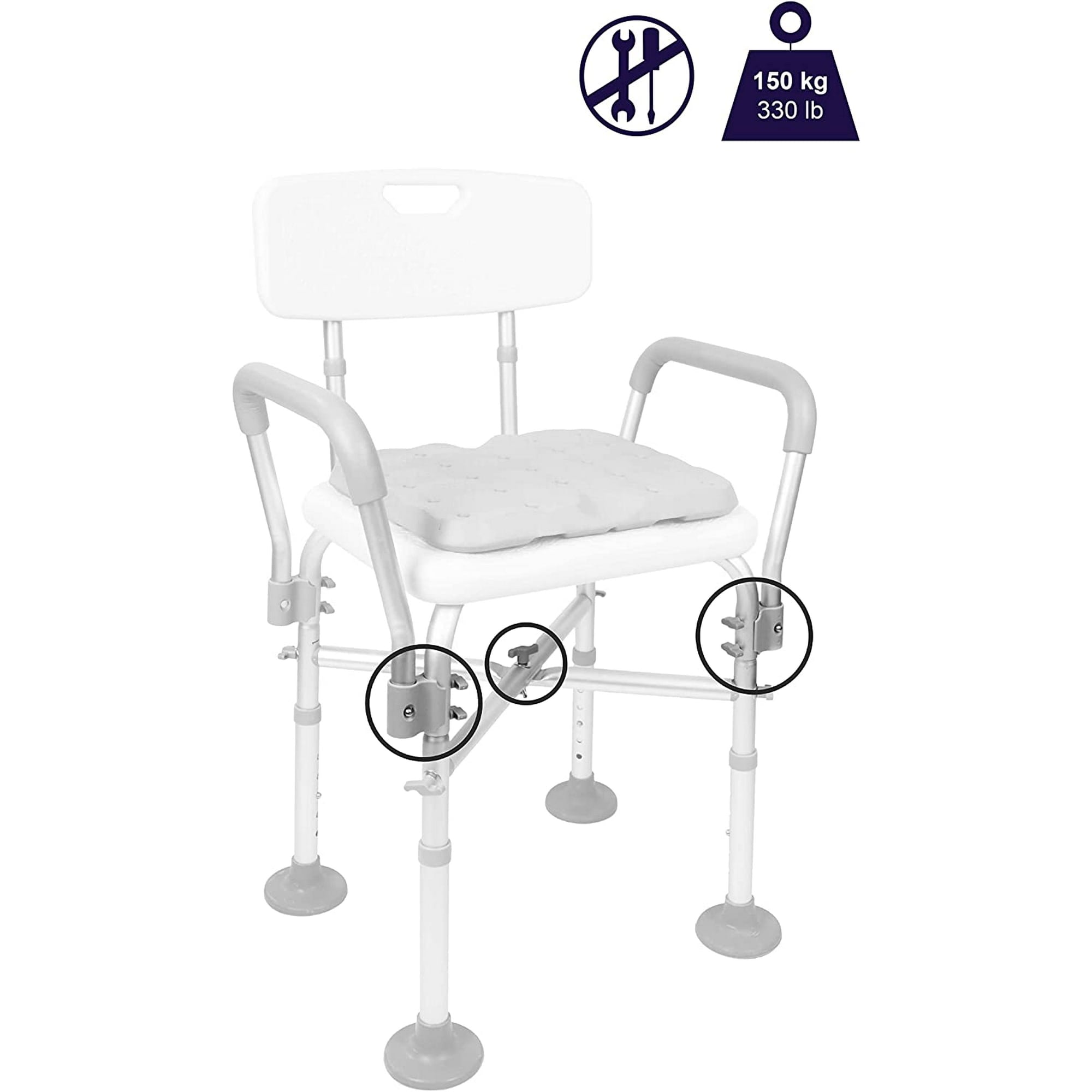 Bath Shower Stool Adjustable Height Aluminium Shower Chair for Compact Bathing Showers and Tubs Safety, White