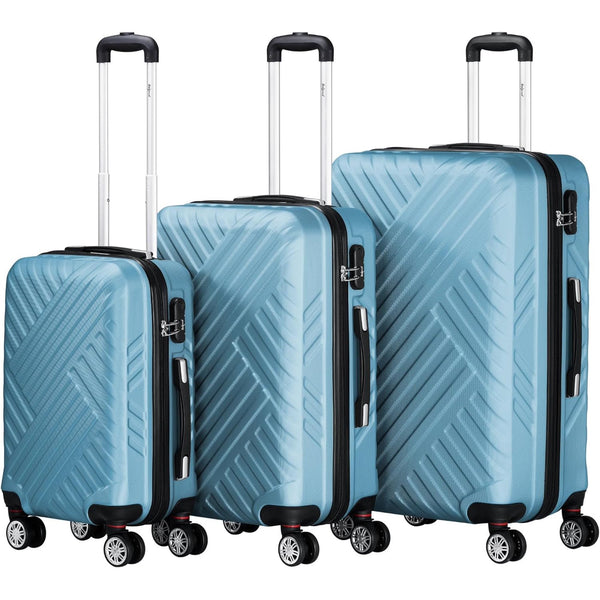 3 piece luggage set | Steel blue | ABS hard shell suitcase set with combination lock | 4 double wheels and inner partition |Suitcases with wheels | Lightweight luggage set | Travel luggage set