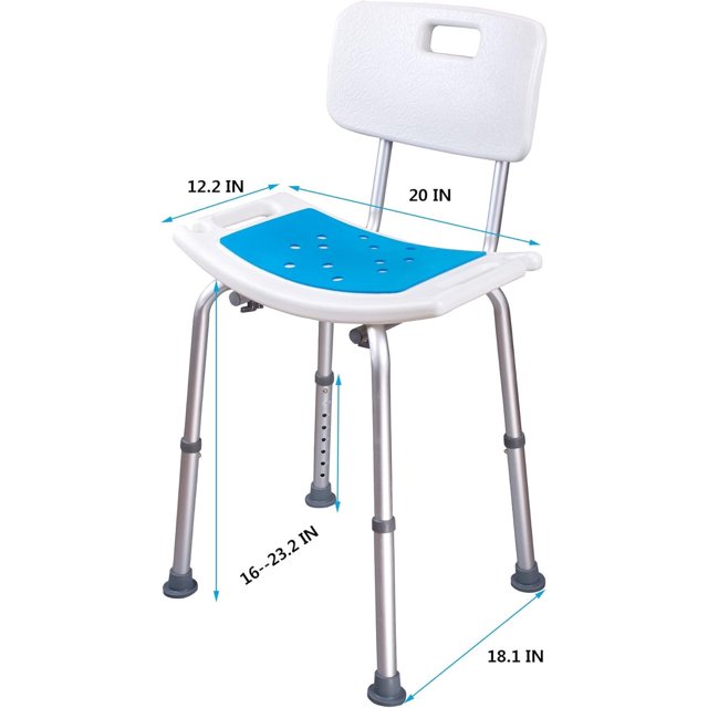 Bath Shower Stool Adjustable Height Aluminium Shower Chair for Compact Bathing Showers and Tubs Safety, White