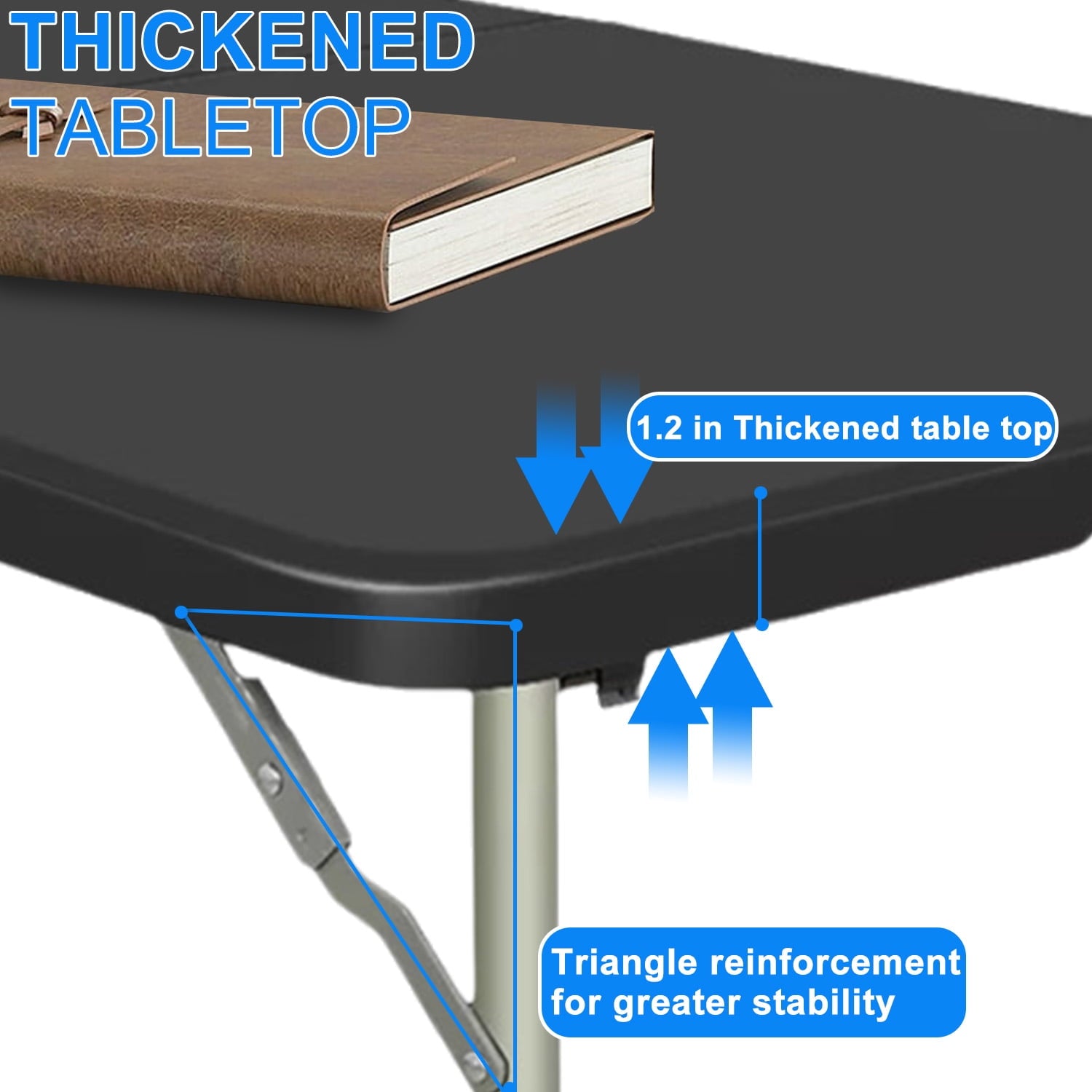 Musment 4 Foot Fold-in-Half Adjustable Folding Table,Black