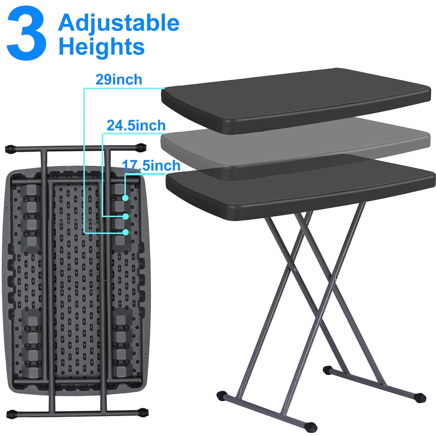 Musment Portable TV Tray Table - Folding Table Adjustable Height for Camping & Dining ,Lightweight Indoor/Outdoor, 30 Inch, Black