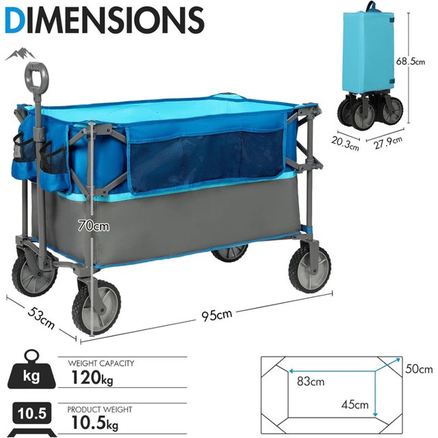 Collapsible Wagon Cart with 330LBS Weight Capacity, Heavy Duty Camping Garden Cart with All Terrain Wheels, Adjustable Handle