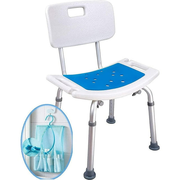 Bath Shower Stool Adjustable Height Aluminium Shower Chair for Compact Bathing Showers and Tubs Safety, White