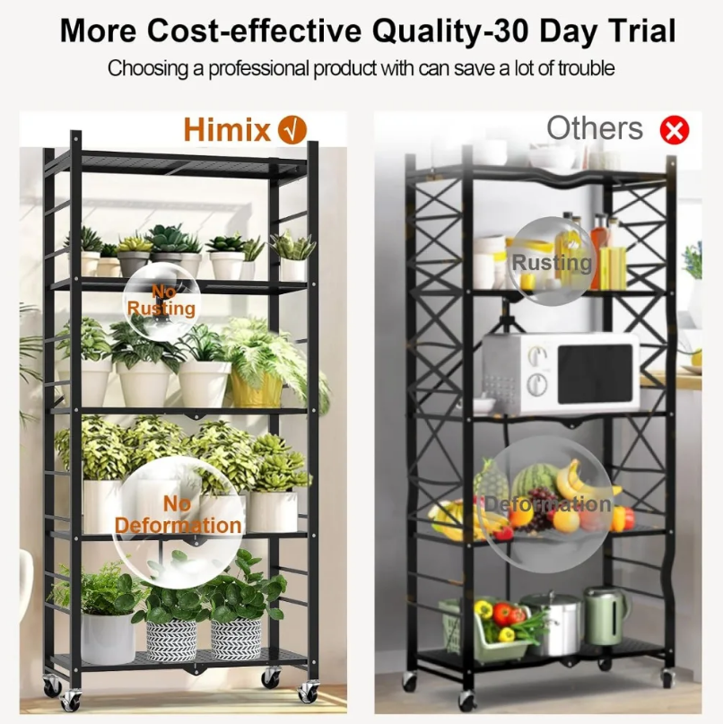 Storage Shelves with Hooks,5-Tier Collapsible Organization Storage Rack